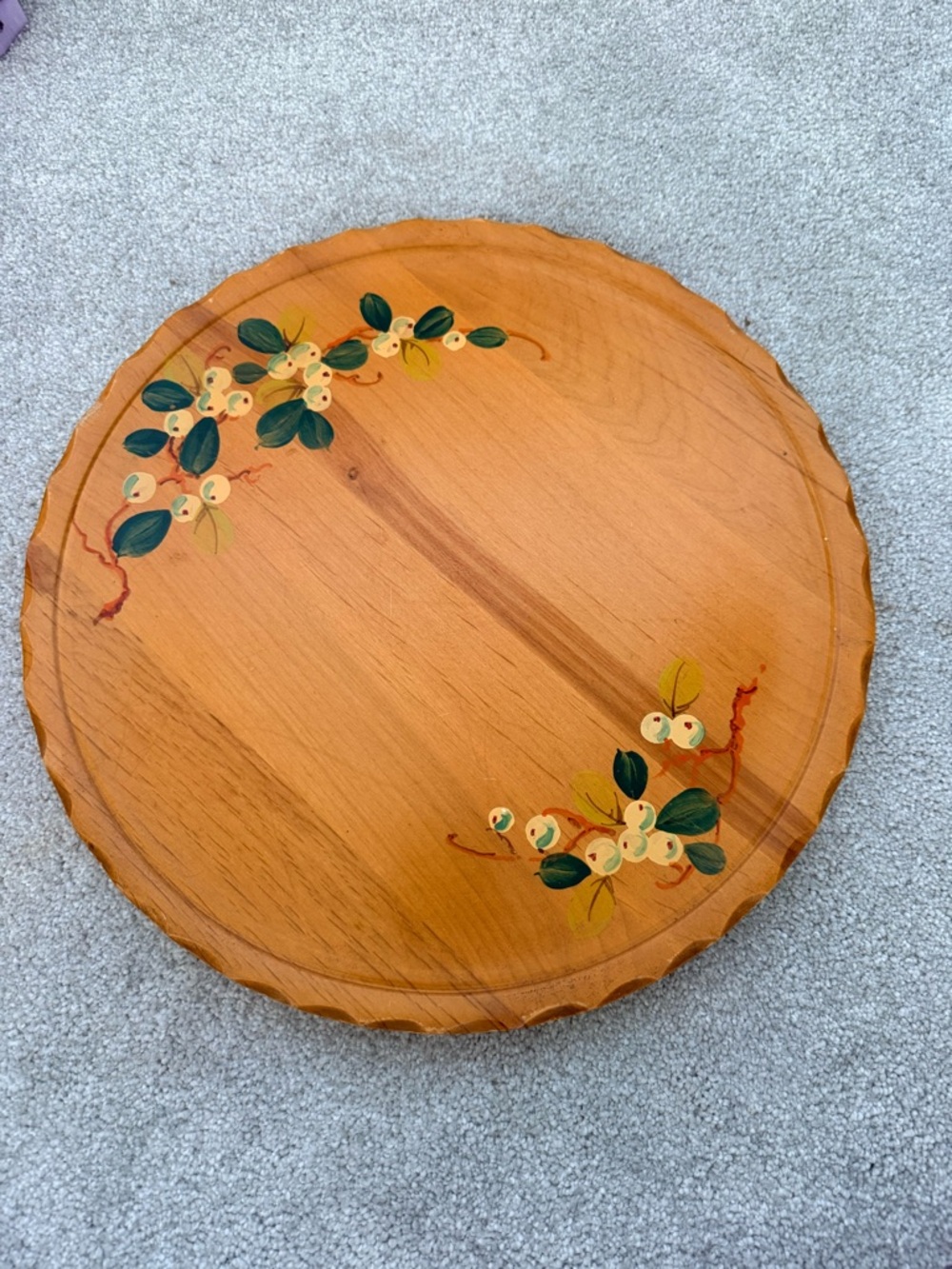 Hand-Painted Round Wooden Serving Tray with Berries